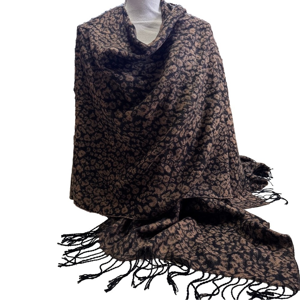 Black and Brown Animal Print Ruana Wrap Shawl Cape Jacket Outerwear One Size
